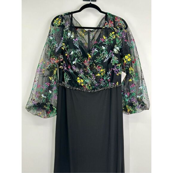 Mac Duggal NWT size 12 black EMBROIDERED ILLUSION GOWN style 79479 - Picture 8 of 16